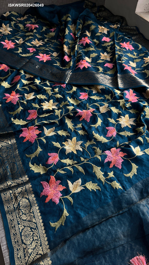Embroidered Munga Silk Saree With Blouse-ISKWSR020426049