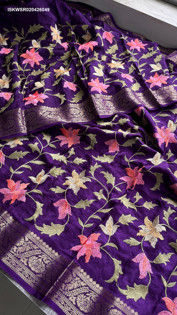 Embroidered Munga Silk Saree With Blouse-ISKWSR020426049