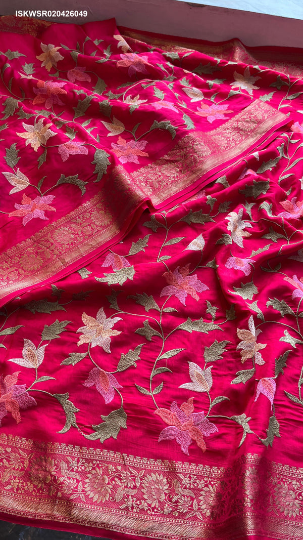 Embroidered Munga Silk Saree With Blouse-ISKWSR020426049