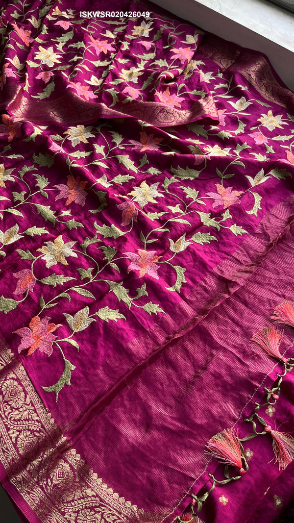 Embroidered Munga Silk Saree With Blouse-ISKWSR020426049