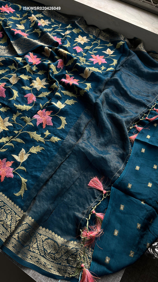 Embroidered Munga Silk Saree With Blouse-ISKWSR020426049