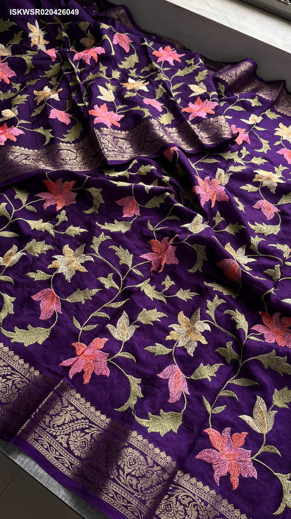 Embroidered Munga Silk Saree With Blouse-ISKWSR020426049