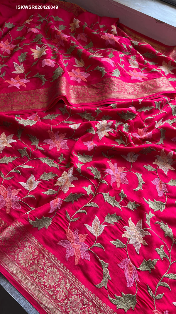 Embroidered Munga Silk Saree With Blouse-ISKWSR020426049