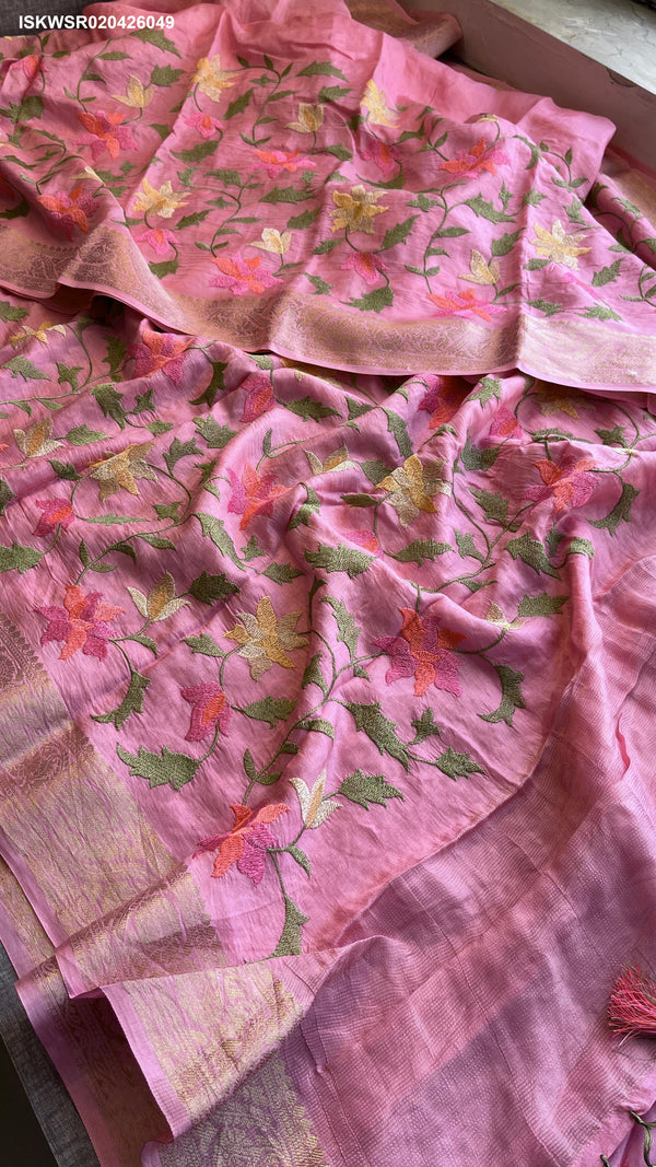 Embroidered Munga Silk Saree With Blouse-ISKWSR020426049