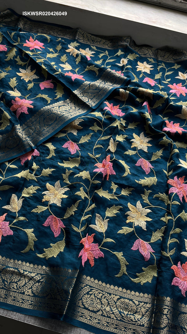 Embroidered Munga Silk Saree With Blouse-ISKWSR020426049