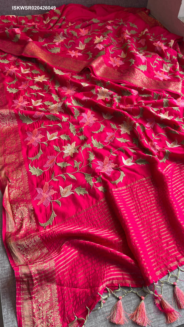 Embroidered Munga Silk Saree With Blouse-ISKWSR020426049