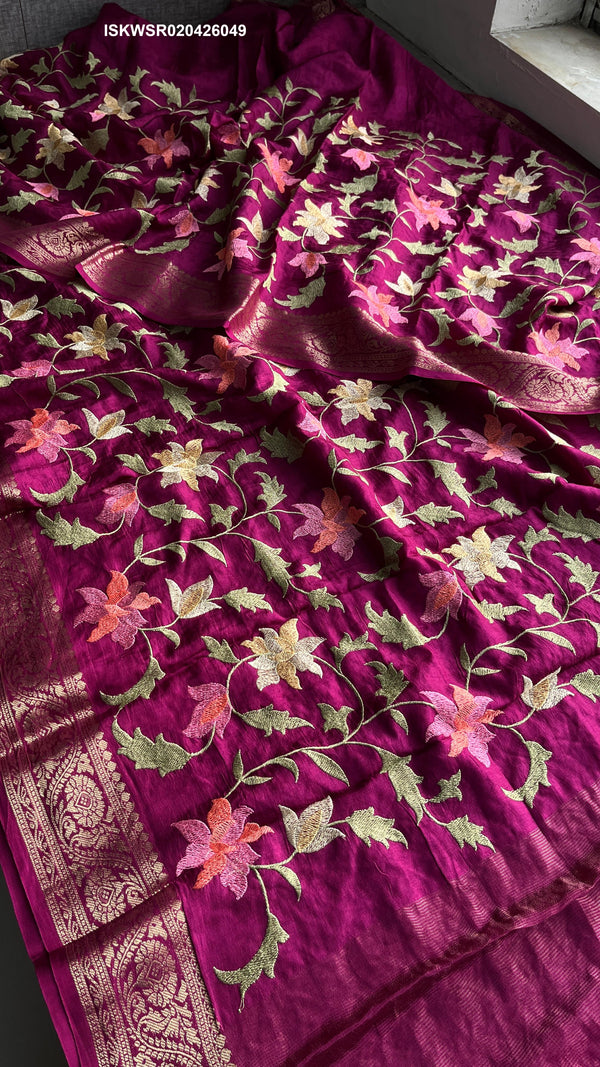 Embroidered Munga Silk Saree With Blouse-ISKWSR020426049