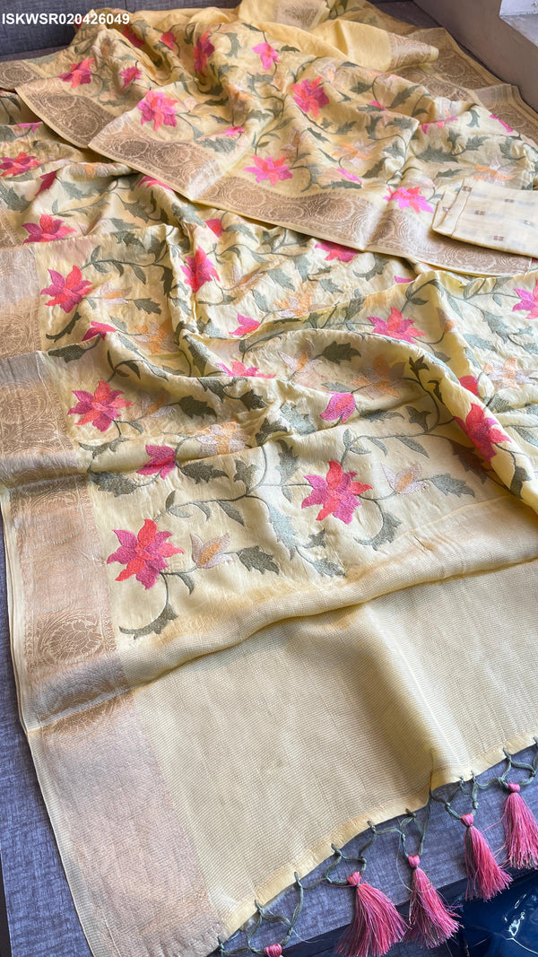 Embroidered Munga Silk Saree With Blouse-ISKWSR020426049