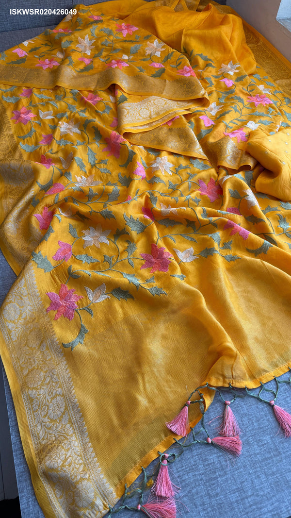 Embroidered Munga Silk Saree With Blouse-ISKWSR020426049