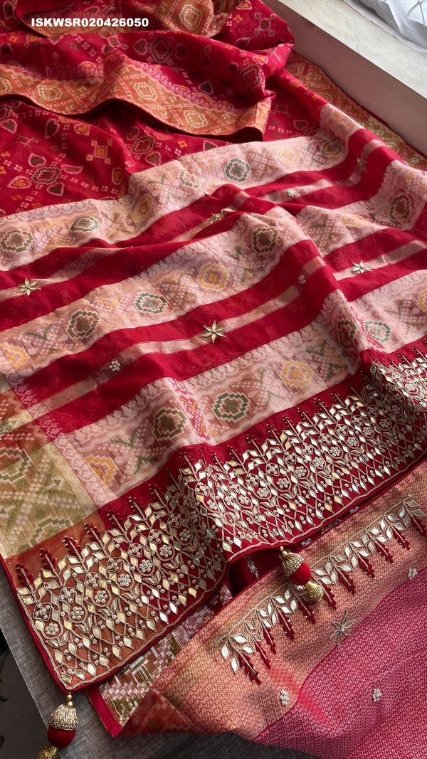 Patola Printed Kora Silk Saree With Blouse-ISKWSR020426050