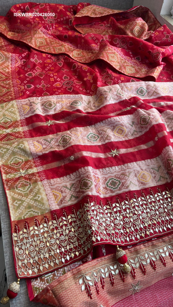 Patola Printed Kora Silk Saree With Blouse-ISKWSR020426050