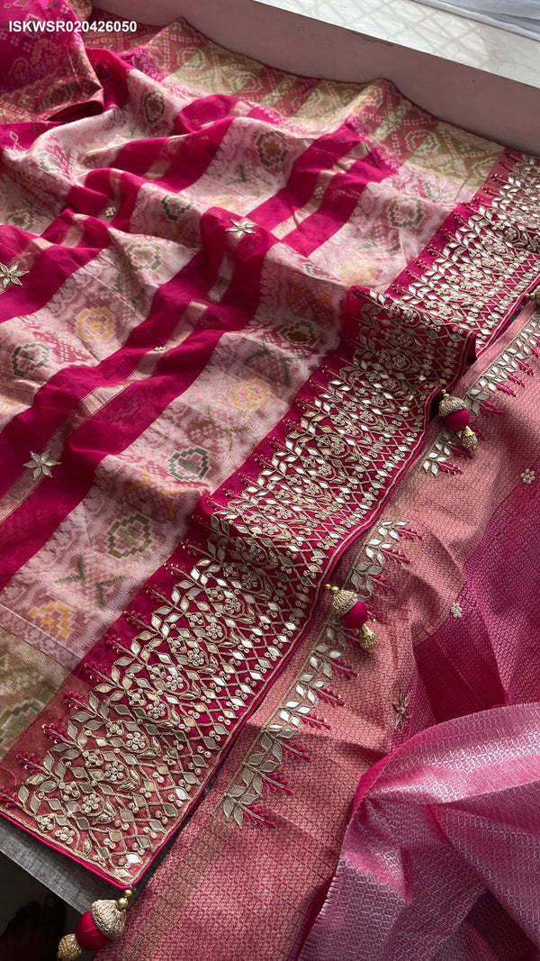 Patola Printed Kora Silk Saree With Blouse-ISKWSR020426050