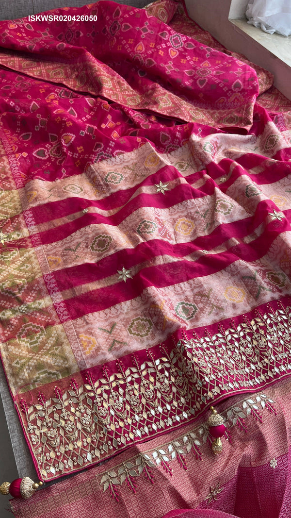 Patola Printed Kora Silk Saree With Blouse-ISKWSR020426050