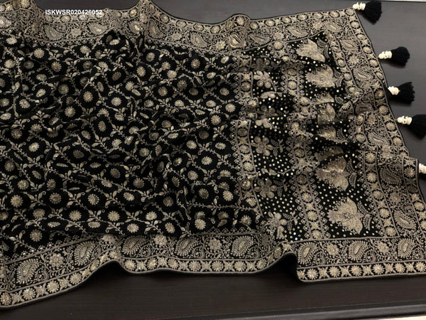Lucknawi Chikankari Georgette Saree With Blouse-ISKWSR020426052