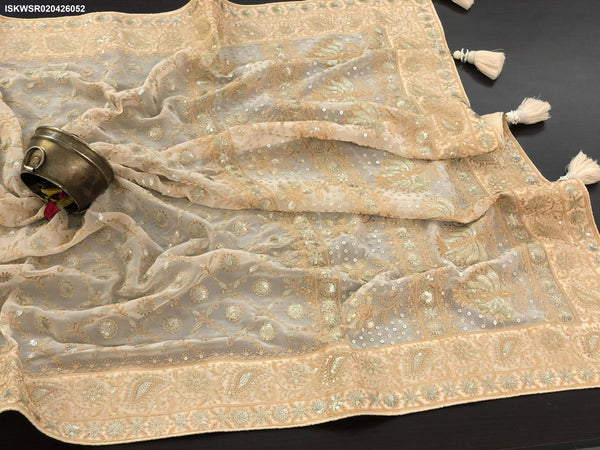 Lucknawi Chikankari Georgette Saree With Blouse-ISKWSR020426052
