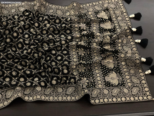 Lucknawi Chikankari Georgette Saree With Blouse-ISKWSR020426052