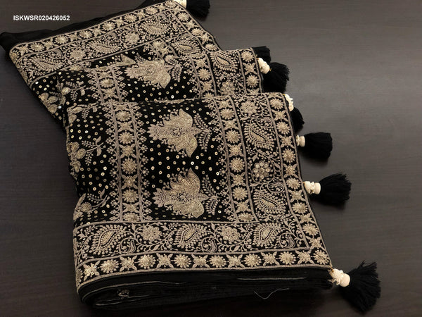 Lucknawi Chikankari Georgette Saree With Blouse-ISKWSR020426052