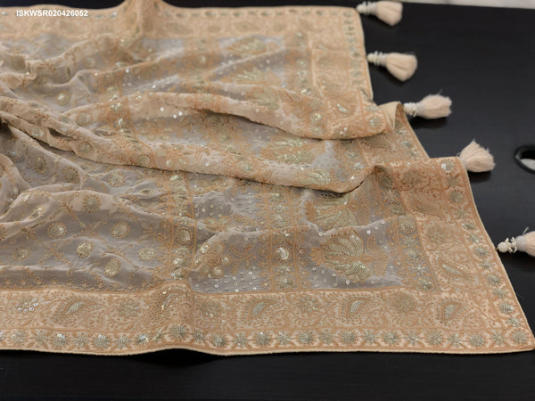 Lucknawi Chikankari Georgette Saree With Blouse-ISKWSR020426052