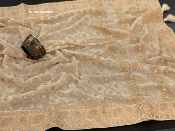 Lucknawi Chikankari Georgette Saree With Blouse-ISKWSR020426052