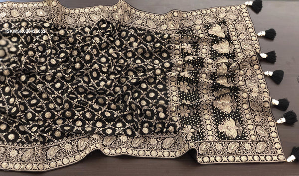 Lucknawi Chikankari Georgette Saree With Blouse-ISKWSR020426052