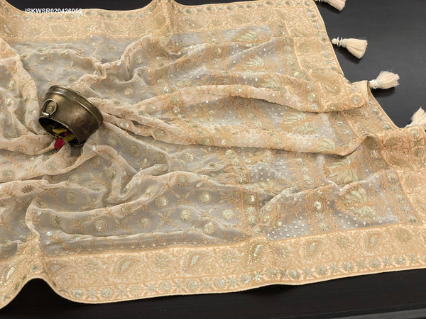 Lucknawi Chikankari Georgette Saree With Blouse-ISKWSR020426052