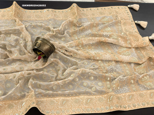 Lucknawi Chikankari Georgette Saree With Blouse-ISKWSR020426052