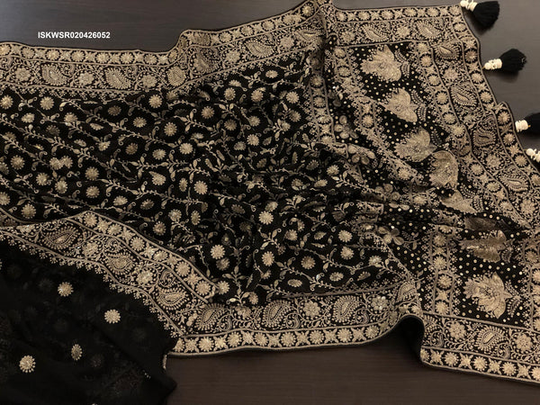 Lucknawi Chikankari Georgette Saree With Blouse-ISKWSR020426052