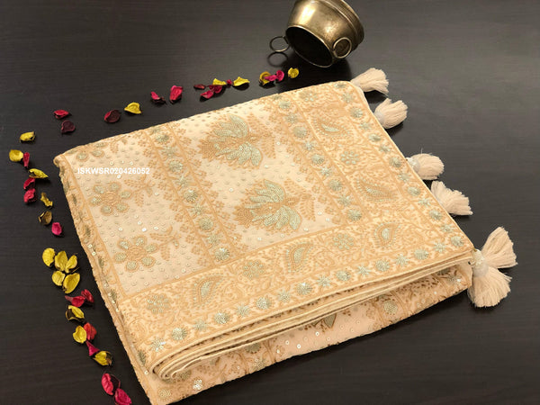 Lucknawi Chikankari Georgette Saree With Blouse-ISKWSR020426052