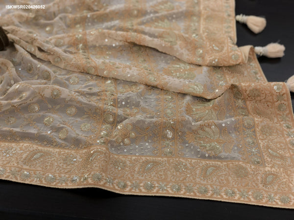 Lucknawi Chikankari Georgette Saree With Blouse-ISKWSR020426052