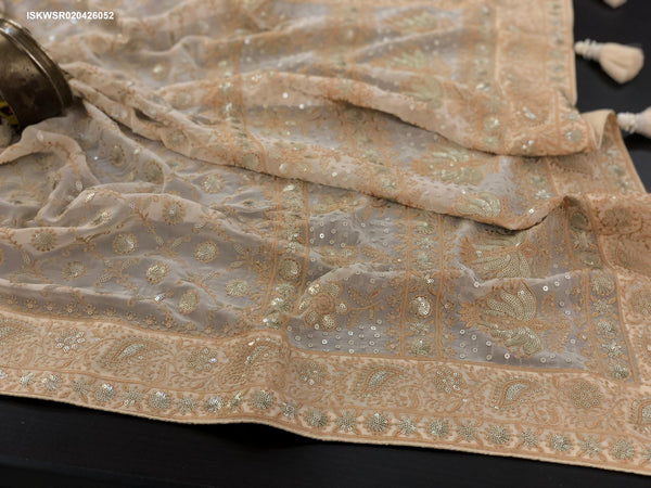 Lucknawi Chikankari Georgette Saree With Blouse-ISKWSR020426052