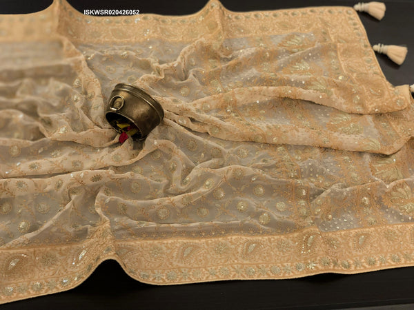 Lucknawi Chikankari Georgette Saree With Blouse-ISKWSR020426052