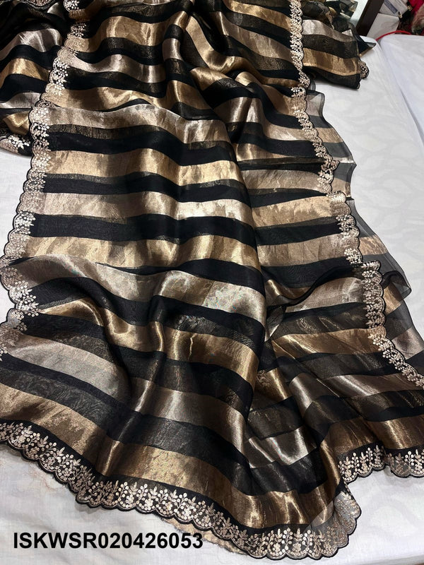 Sequined Tissue Organza Saree With Blouse-ISKWSR020426053