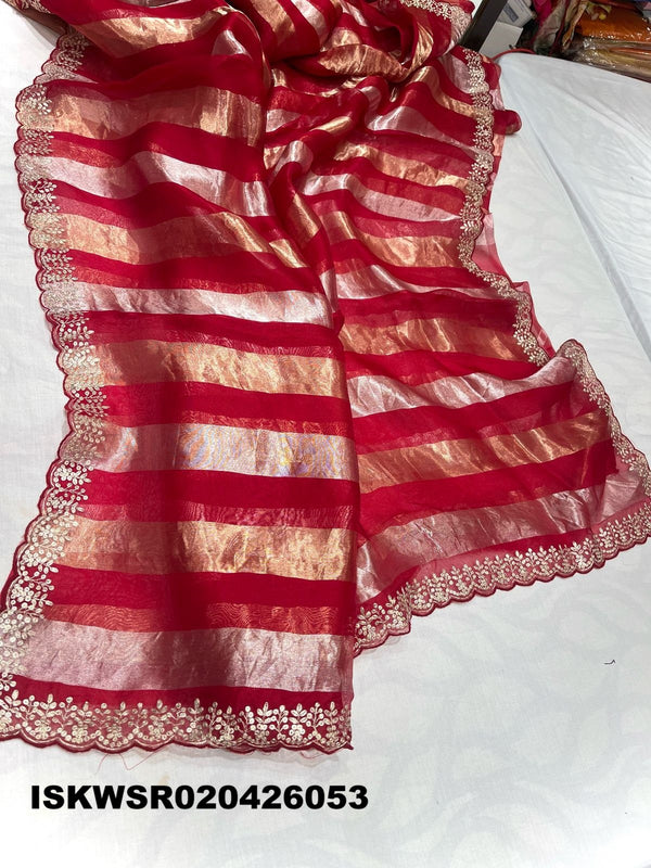 Sequined Tissue Organza Saree With Blouse-ISKWSR020426053