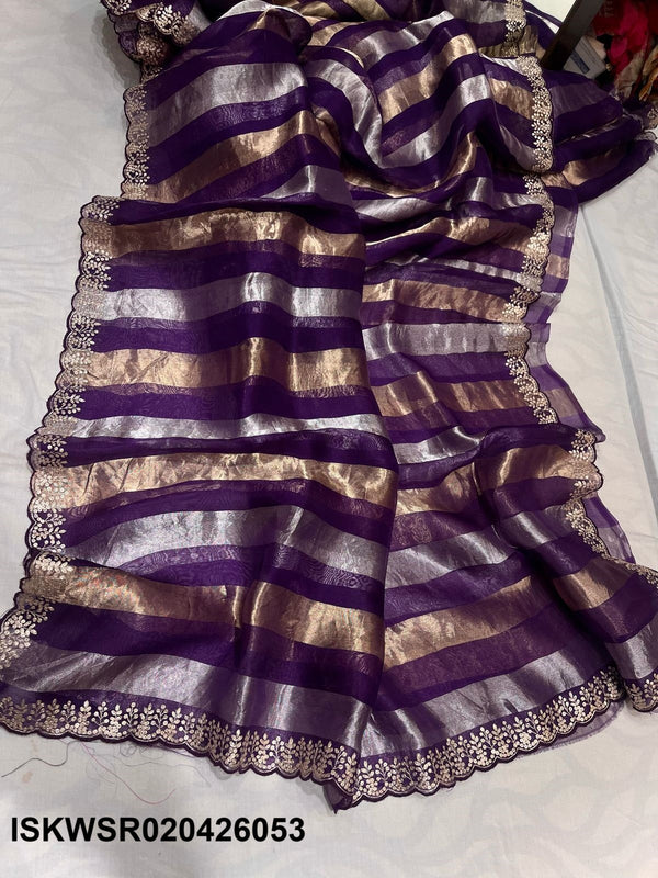 Sequined Tissue Organza Saree With Blouse-ISKWSR020426053