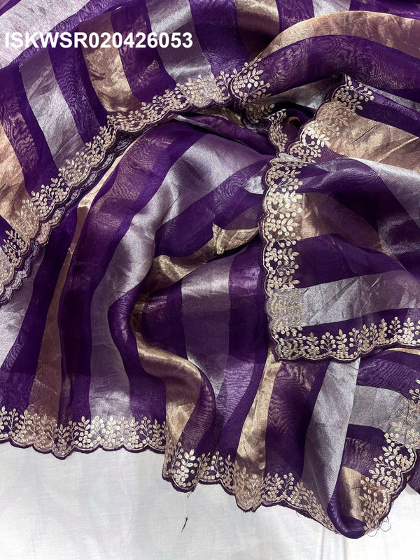 Sequined Tissue Organza Saree With Blouse-ISKWSR020426053