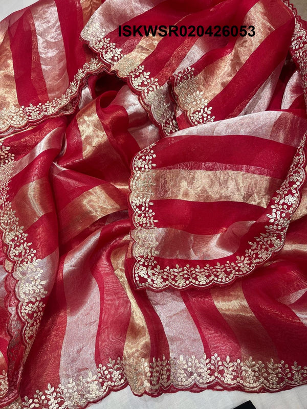 Sequined Tissue Organza Saree With Blouse-ISKWSR020426053