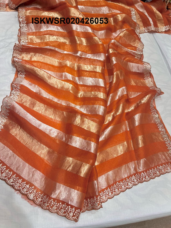 Sequined Tissue Organza Saree With Blouse-ISKWSR020426053