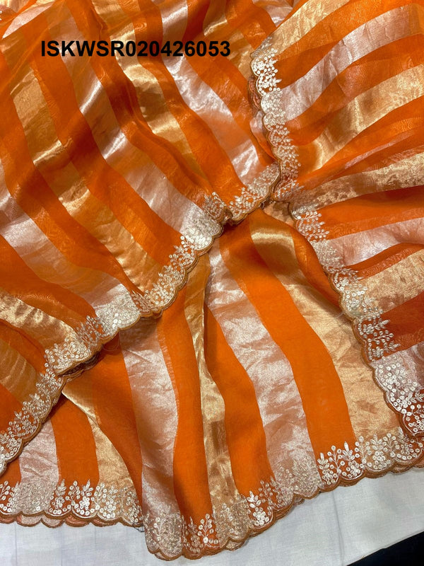Sequined Tissue Organza Saree With Blouse-ISKWSR020426053