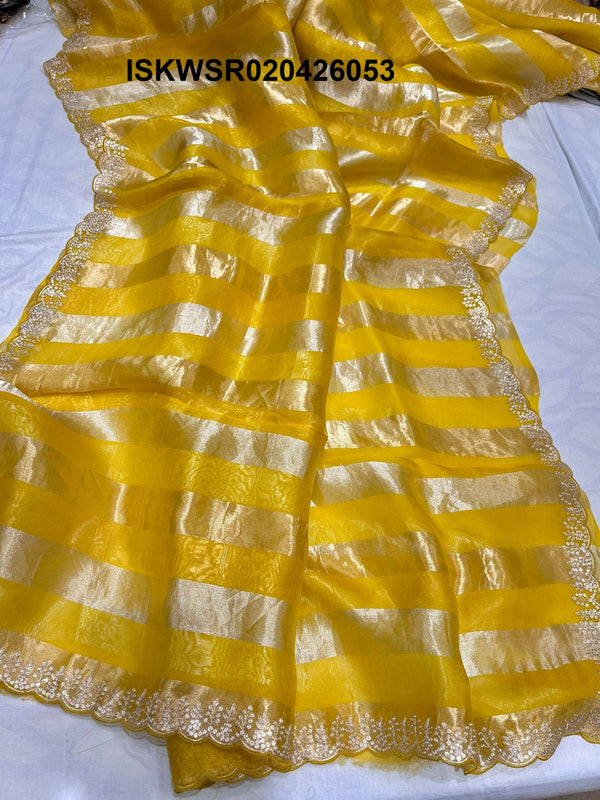 Sequined Tissue Organza Saree With Blouse-ISKWSR020426053