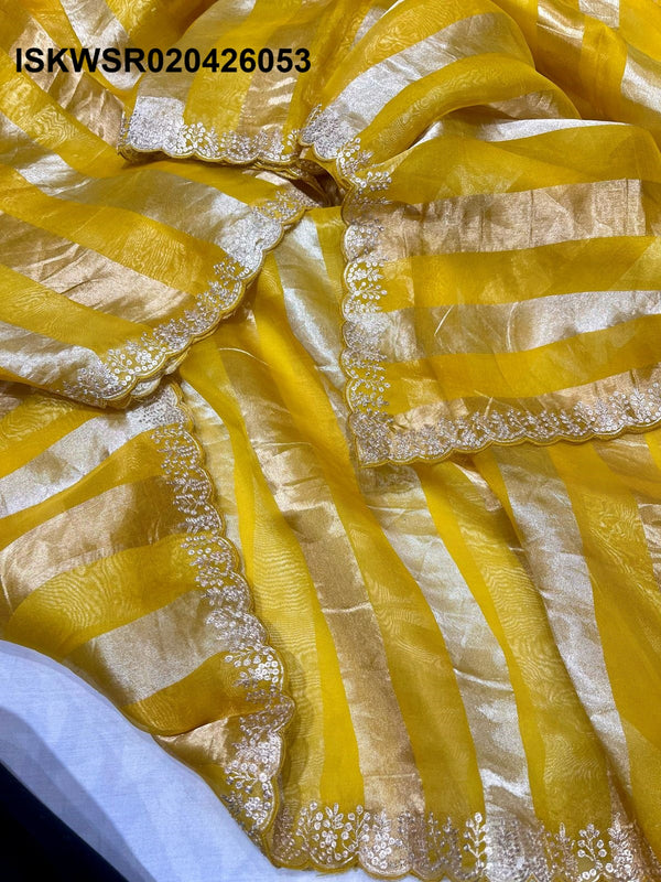 Sequined Tissue Organza Saree With Blouse-ISKWSR020426053