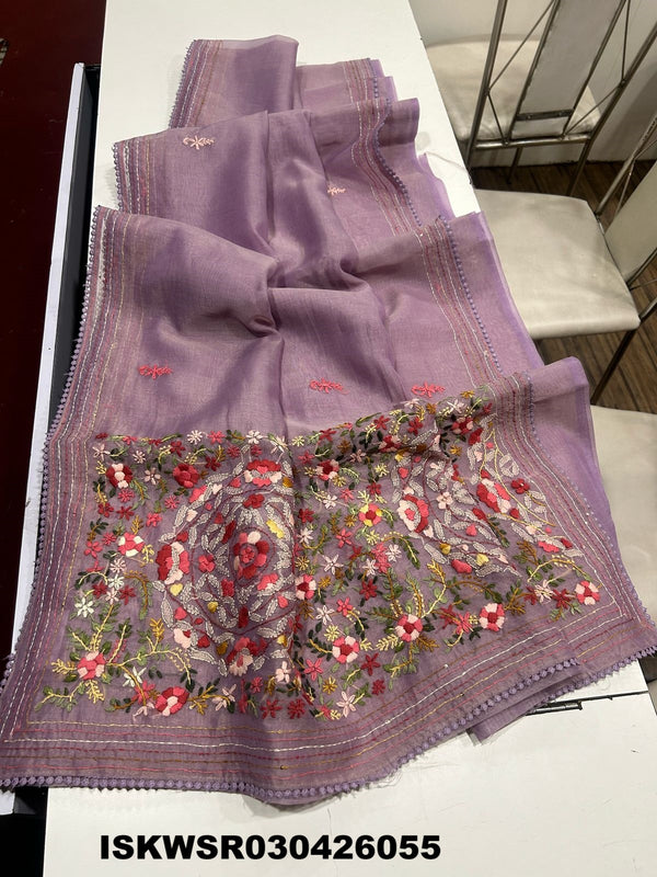 Chikankari Linen Saree With Blouse-ISKWSR030426055