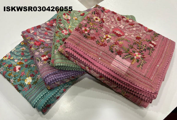 Chikankari Linen Saree With Blouse-ISKWSR030426055