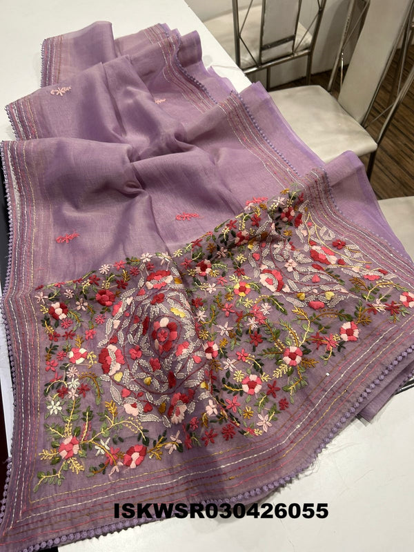 Chikankari Linen Saree With Blouse-ISKWSR030426055