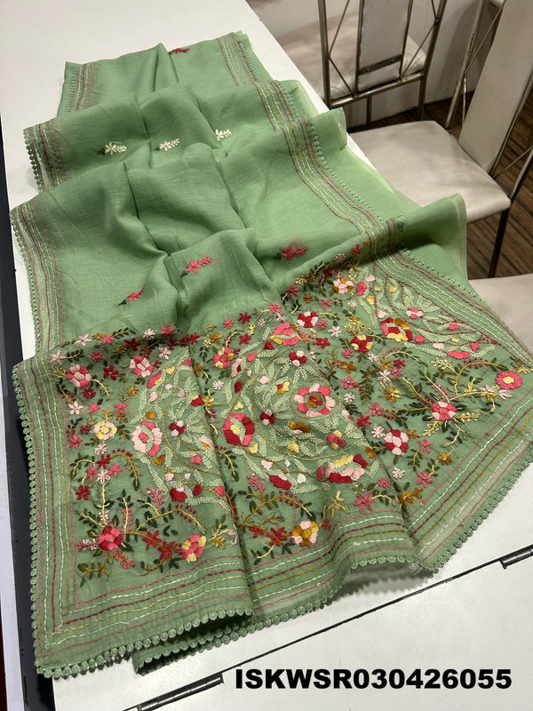 Chikankari Linen Saree With Blouse-ISKWSR030426055