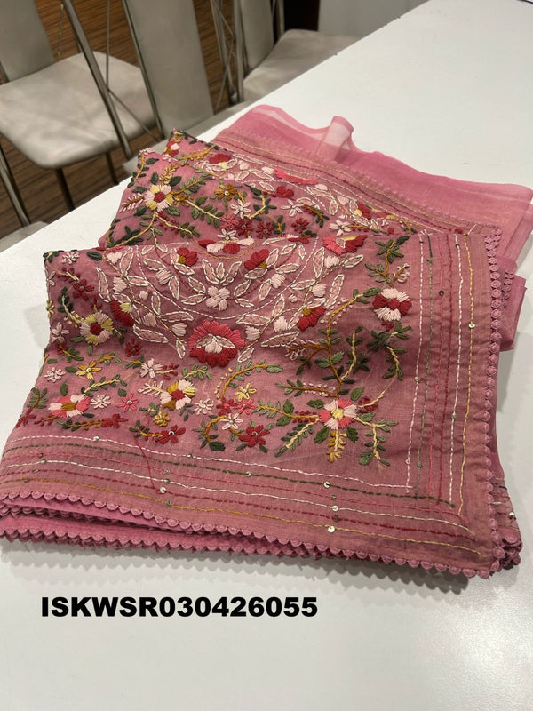 Chikankari Linen Saree With Blouse-ISKWSR030426055