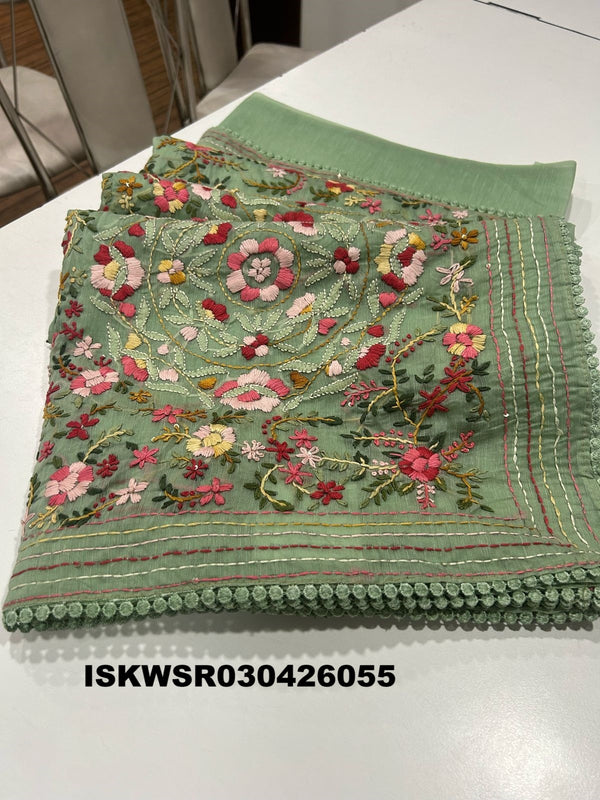 Chikankari Linen Saree With Blouse-ISKWSR030426055
