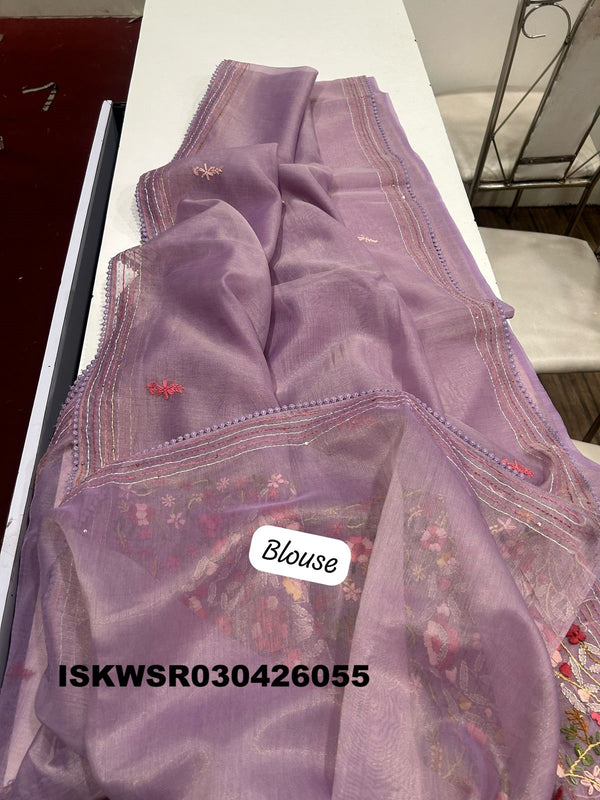 Chikankari Linen Saree With Blouse-ISKWSR030426055