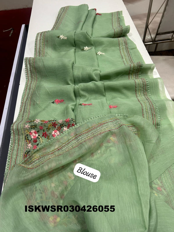Chikankari Linen Saree With Blouse-ISKWSR030426055