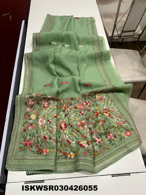 Chikankari Linen Saree With Blouse-ISKWSR030426055
