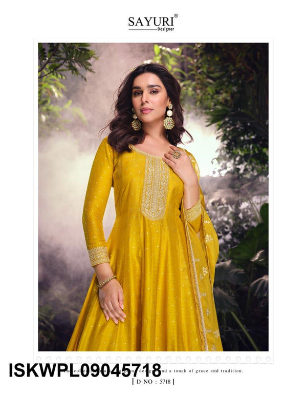Embroidered Viscose Jacquard Silk Anarkali Kurti With Palazzo And Dupatta-ISKWPL09045718